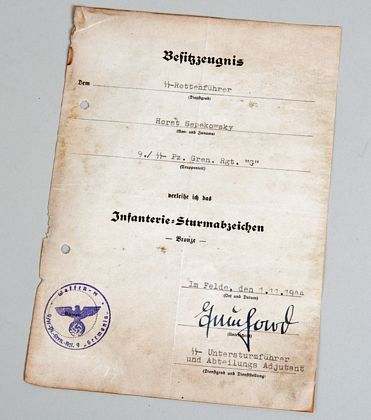 GERMAN WWII SS PANZER GRENADIER REGIMENT GERMANIA CITATION.