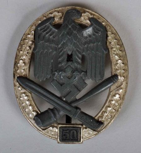 GERMAN WWII 50 GENERAL ASSAULT BADGE BY JFS.