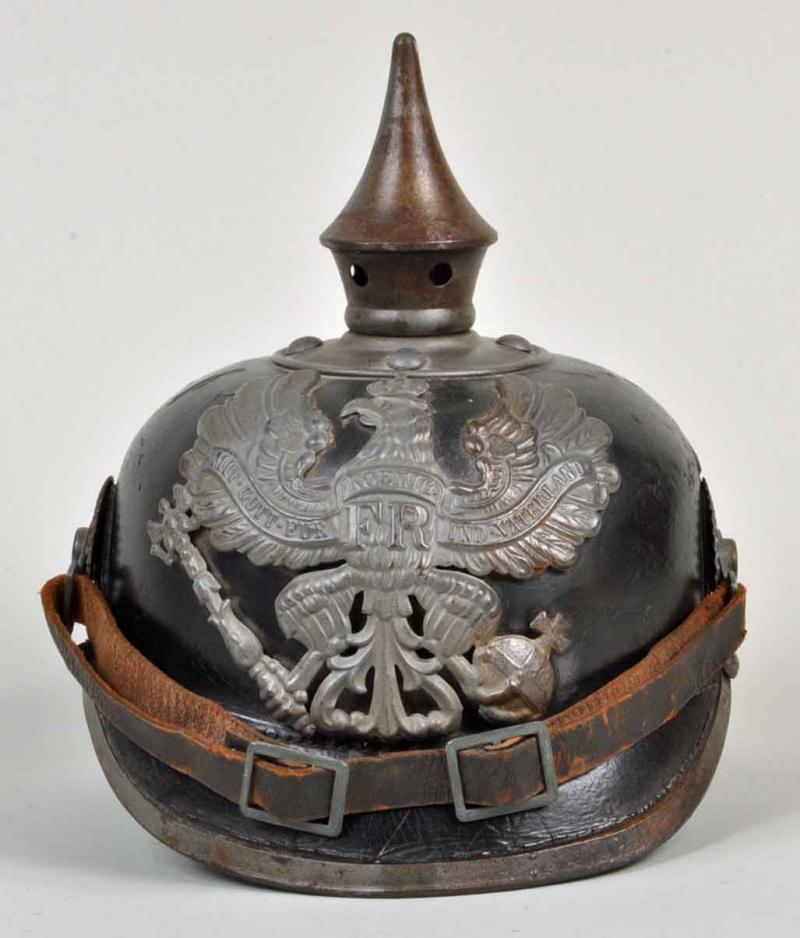 GERMAN WWI FIELD GREY ALL LEATHER PICKELHAUBE.