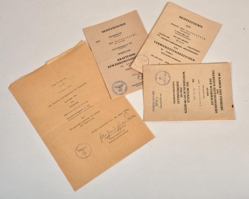 GERMAN THIRD REICH GROUP OF FOUR CITATIONS. 285/58TH INFANTRY DIVISION.