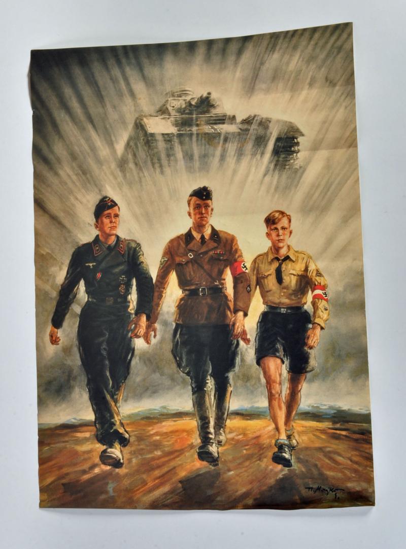 GERMAN WWII HITLER YOUTH POSTER.
