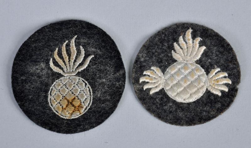 GERMAN WWII TWO LUFTWAFFE AERIAL BOMB ARMOURERS ARM BADGES.