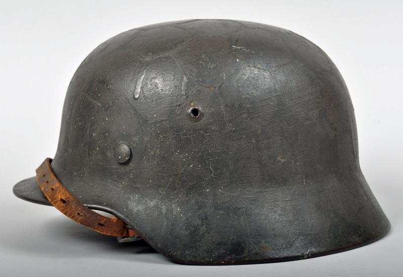 GERMAN WWII ARMY OR SS DOUBLE DECAL EX WIRE COVERED COMBAT HELMET.