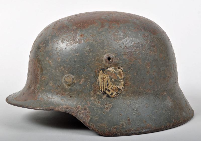 GERMAN WWII ARMY DOUBLE DECAL COMBAT HELMET WITHOUT ITS LINER.