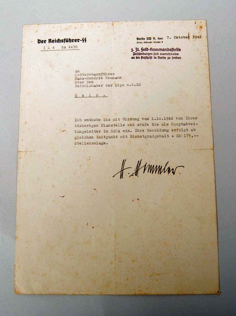 GERMAN WWII HEINRICH HIMMLER SIGNATURE.