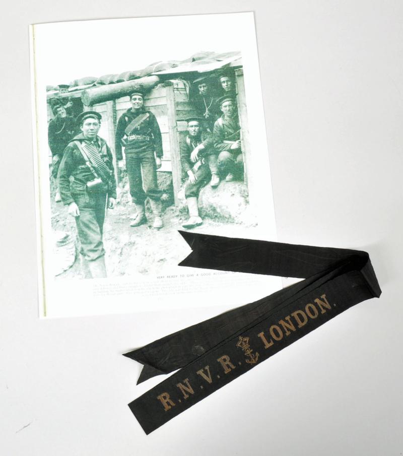 BRITISH WWI ROYAL NAVAL VOLUNTEER RESERVE LONDON CAP TALLY.