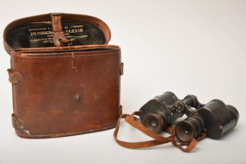 FRENCH MADE, BRITISH USED WWI BINOCULARS.