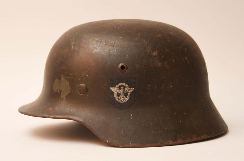 GERMAN WWII POLICE DOUBLE DECAL HELMET.