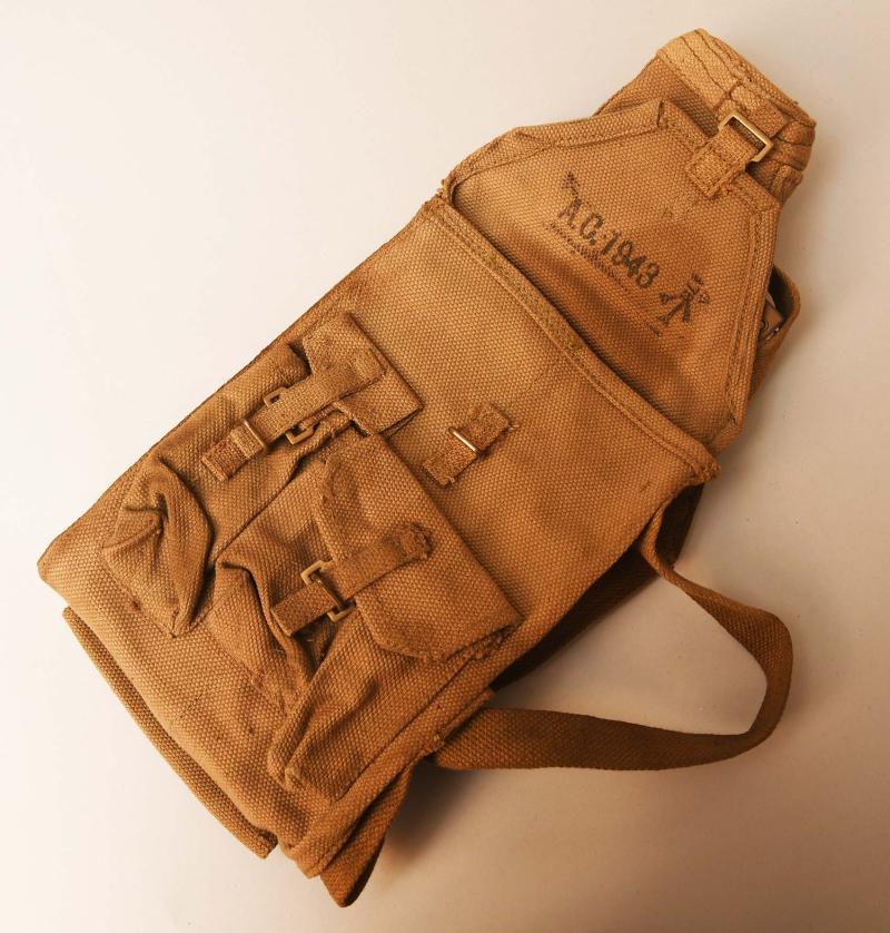 BRITISH WWII BREN GUN BARREL AND SPARES CONTAINER BAG.