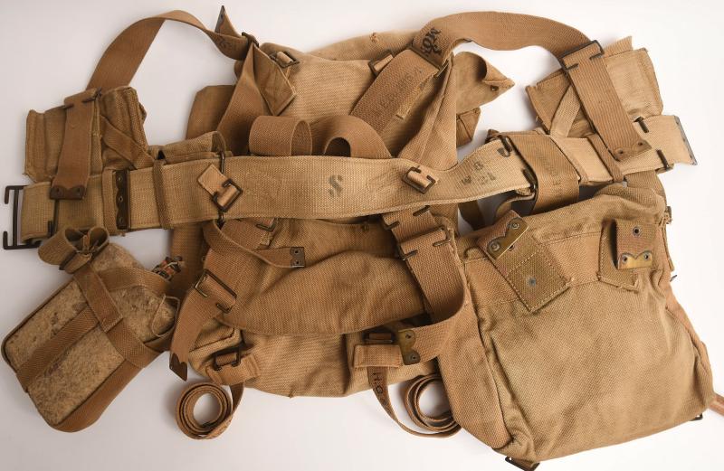 BRITISH WWI PATTERN 1908 SOLDIERS WEBBING EQUIPMENT SET.