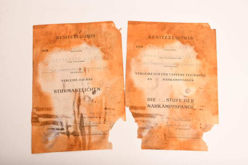 GERMAN WWII 116TH PANZER DIVISION AWARD CITATION.