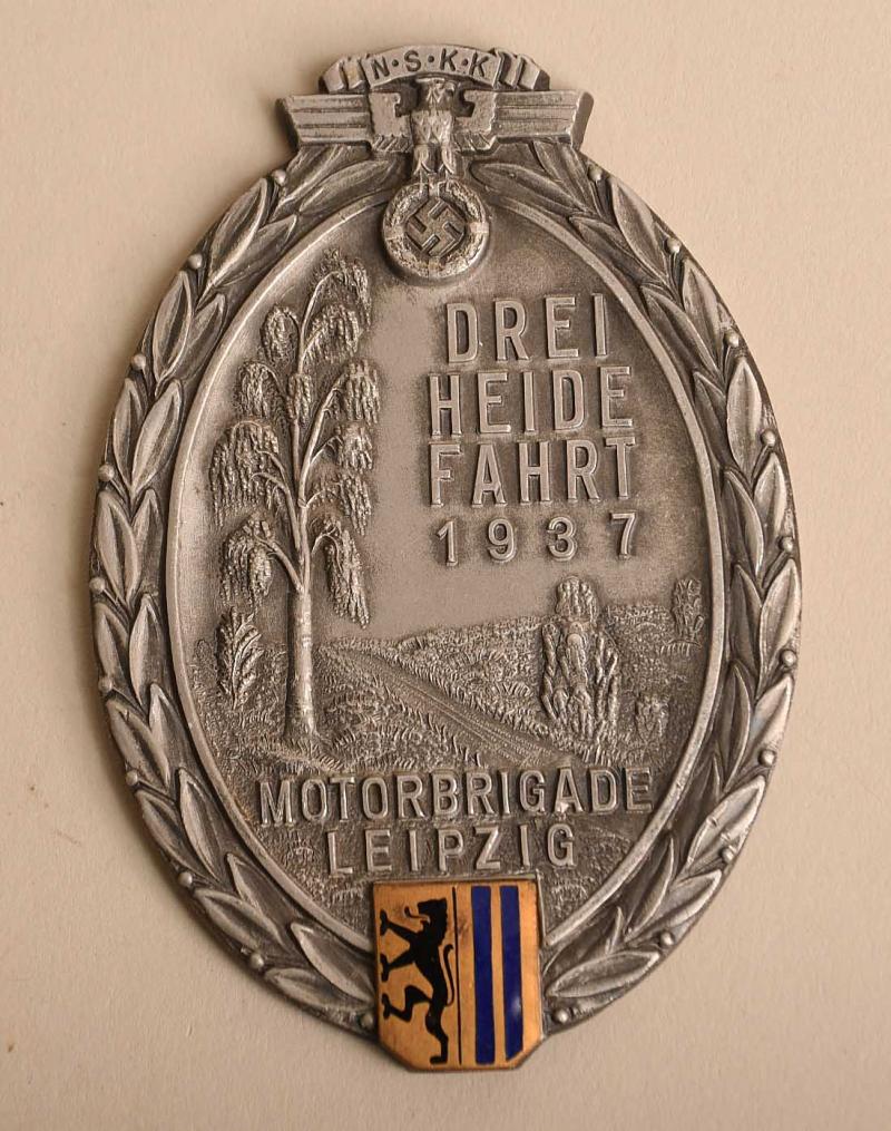 GERMAN WWII NSKK MOTOR BRIGADE LEIPZIG OVAL MOTORING PLAQUE.