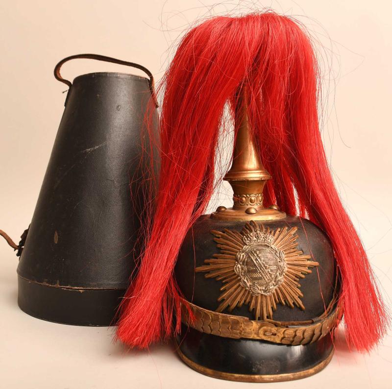 GERMAN WWI SAXON ARTILLERY SENIOR NCO PICKELHAUBE WITH PLUME.