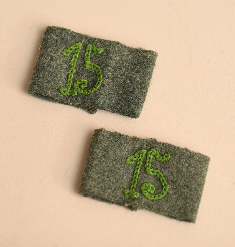 GERMAN WWII 15TH PANZER GRENADIER REGIMENT SHOULDER STRAP NUMBERS.