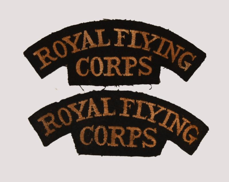 BRITISH WWI ROYAL FLYING CORPS CLOSE MATCHING SHOULDER TITLES.
