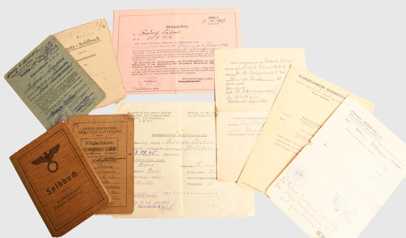 GERMAN WWII BERLIN 1945 VOLKSTURM GROUP OF DOCUMENTS.