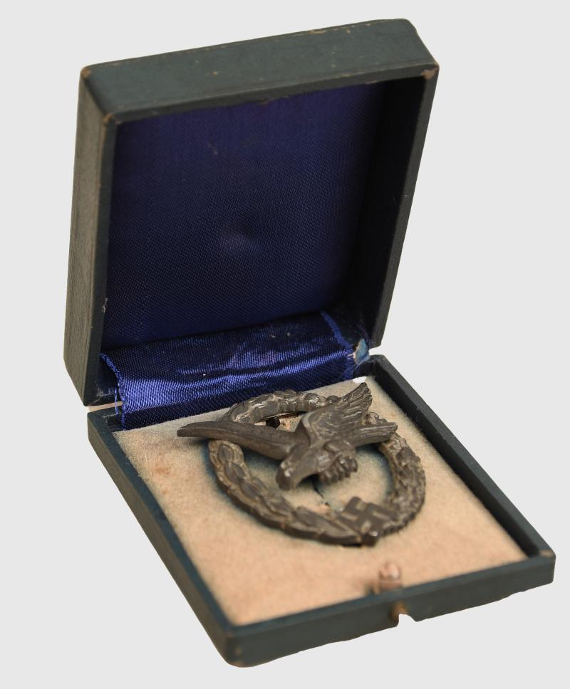 GERMAN WWII LUFTWAFFE AIR GUNNER ONLY BADGE CASED.