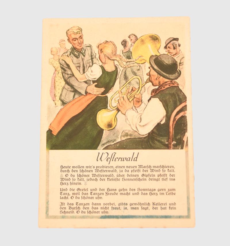 GERMAN WWII COLOUR ART POSTCARD SOLDIER DANCING.