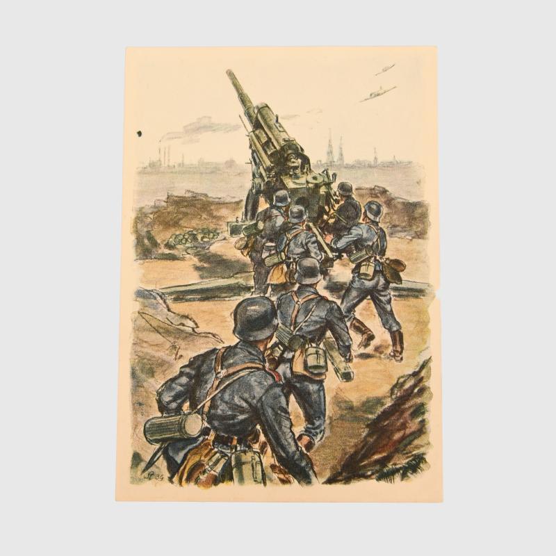 GERMAN WWII COLOUR ART POSTCARD FLAK CREW.