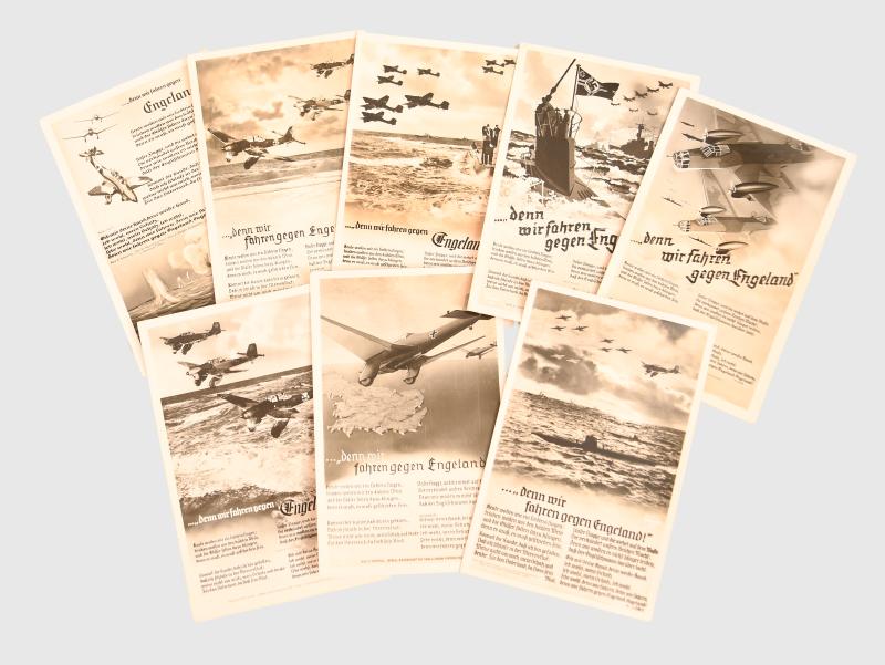 GERMAN WWII SET OF EIGHT BLACK-AND-WHITE LUFTWAFFE POSTCARDS.