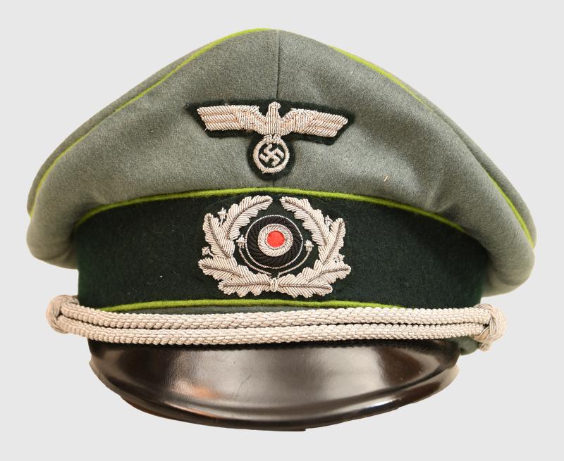 GERMAN WWII PANZER GRENADIER DOUBLE EREL OFFICERS VISOR CAP.