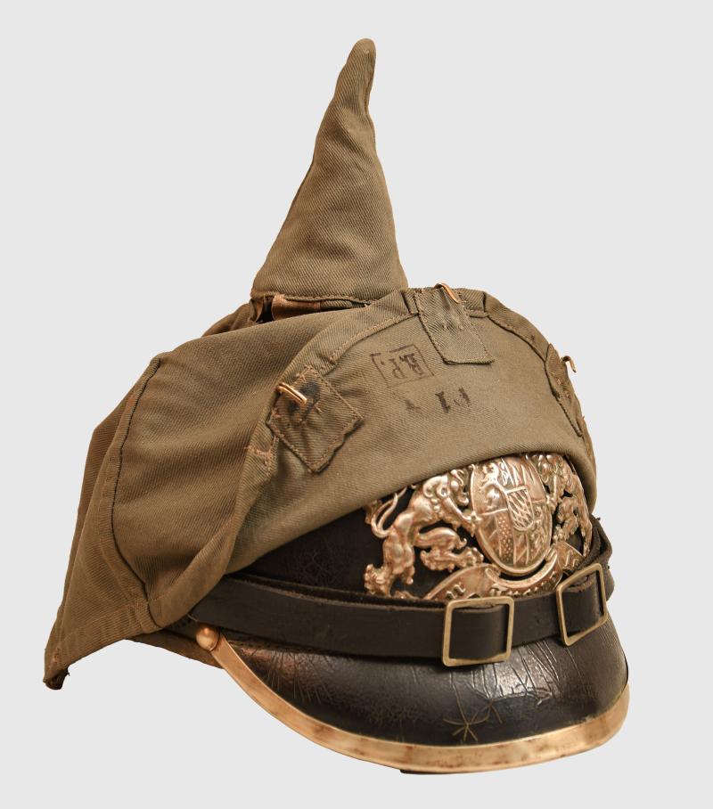 GERMAN WWI BAVARIAN PIONEER BATTALION PICKELHAUBE & COVER.