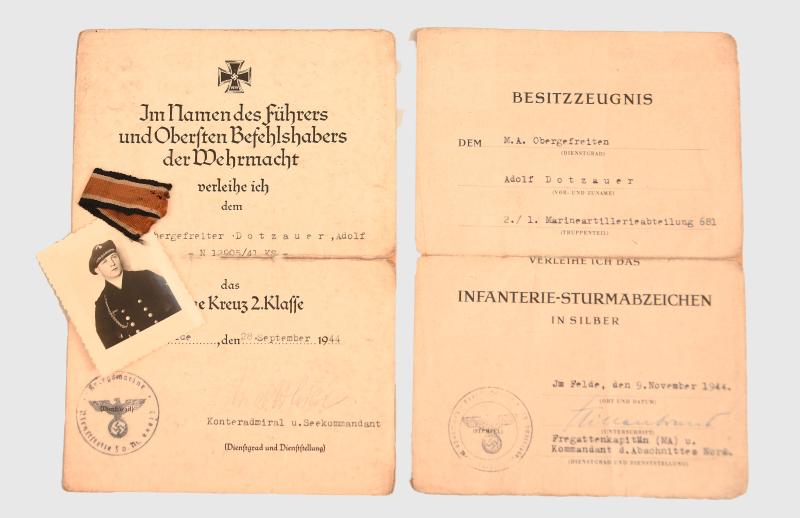 GERMAN WWII NAVAL INFANTRY COMBAT CITATION PAIR.