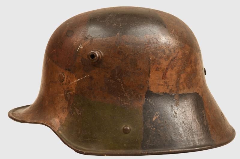 GERMAN WWI UNUSUAL CAMOUFLAGE TRENCH HELMET.