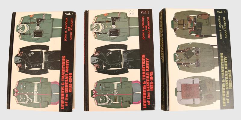 GERMAN WWII UNIFORMS & TRADITIONS OF THE GERMAN ARMY 1933-45. JOHN R. ANGOLIA & ADOLF SCHLICHT. 3 VOLUMES.