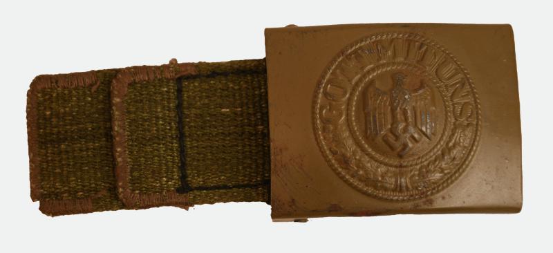 GERMAN WWII ARMY EARLY TROPICAL BUCKLE AND WEB TAB.