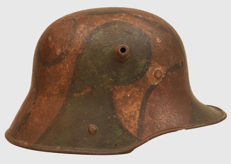 GERMAN WWI CAMOUFLAGE M-16 TRENCH HELMET.