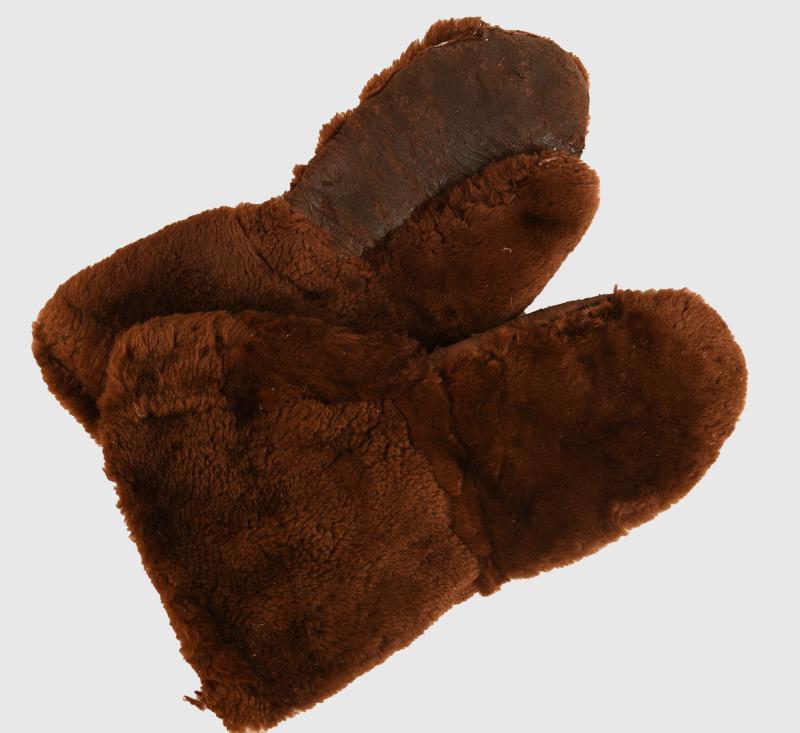 BRITISH WWI FUR COVERED AND FUR LINED FLYING GAUNTLETS.