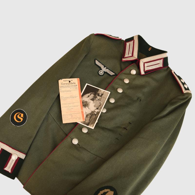 GERMAN WWII CHEMICAL WARFARE TROOPS PARADE TUNIC AND DOCUMENT GROUPING.