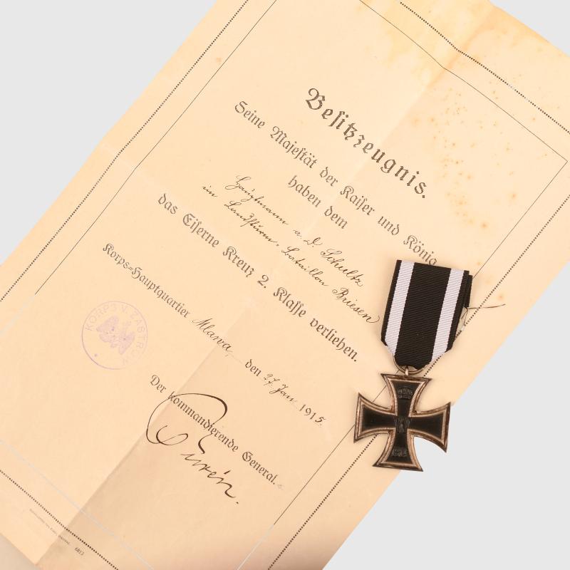 GERMAN WWI IRON CROSS 2ND CLASS WITH THE RECIPIENT OFFICERS CITATION.
