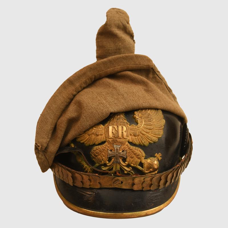 GERMAN WWI PRUSSIAN FOOT ARTILLERY RESERVE OFFICERS HELMET WITH COVER.