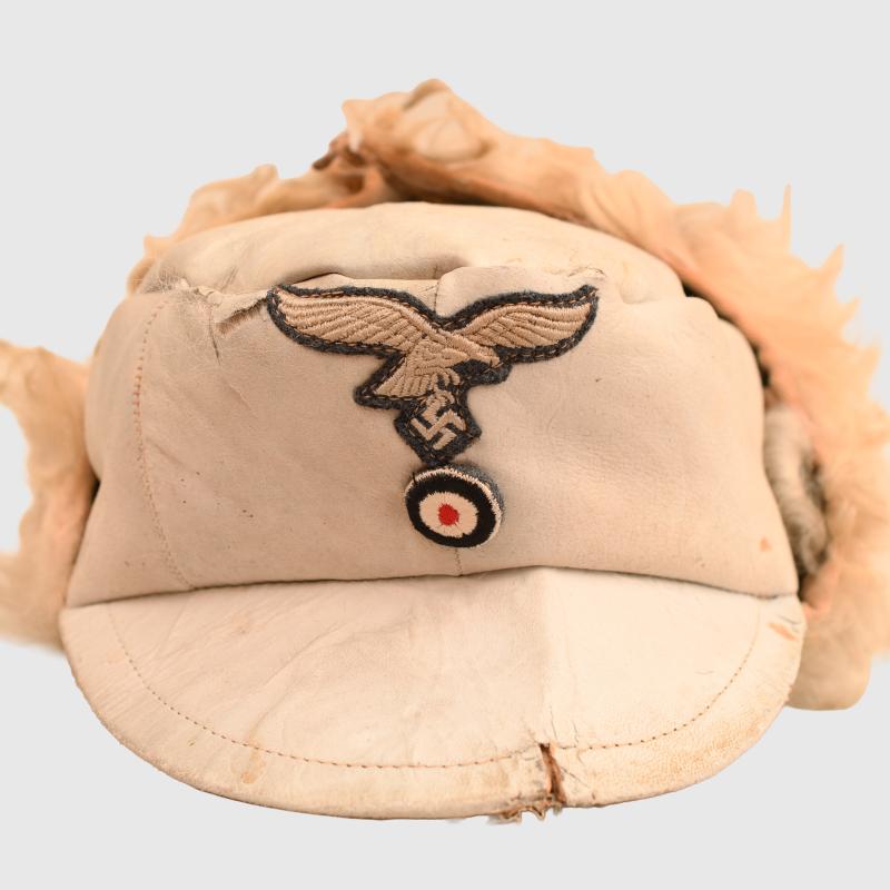 GERMAN WWII LUFTWAFFE WHITE WINTER FUR HAT.