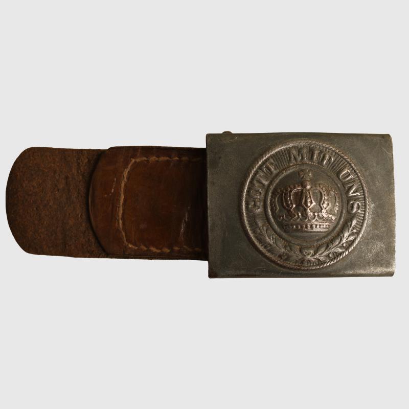 GERMAN WWI PRUSSIAN ALL STEEL BELT BUCKLE AND LEATHER TAB.