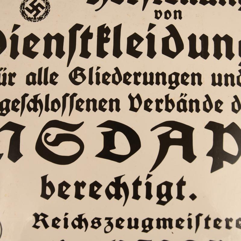 GERMAN WWII RZM OFFICIAL CLOTHING SIGN.