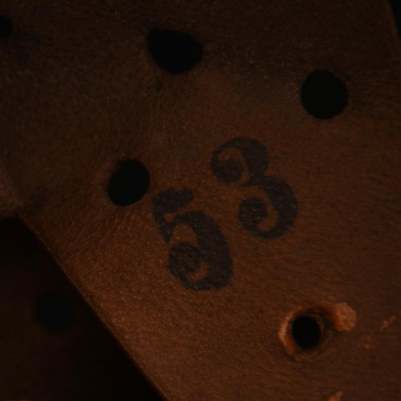 GERMAN WWII LUFTWAFFE SINGLE DECAL COMBAT HELMET WITH MANOEUVRE BAND FITTED.