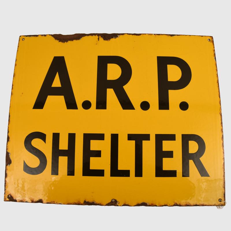 BRITISH WWII ARP SHELTER SIGN.