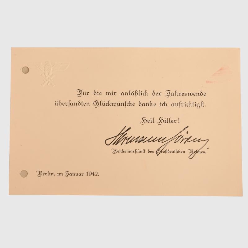 GERMAN WWII HERMAN GOERING THANK YOU CARD.