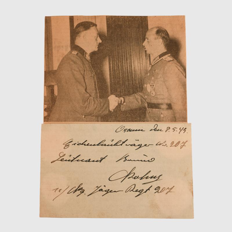 GERMAN WWII LEUTNANT BRUNO KOHNS KNIGHTS CROSS WINNER SIGNATURE.