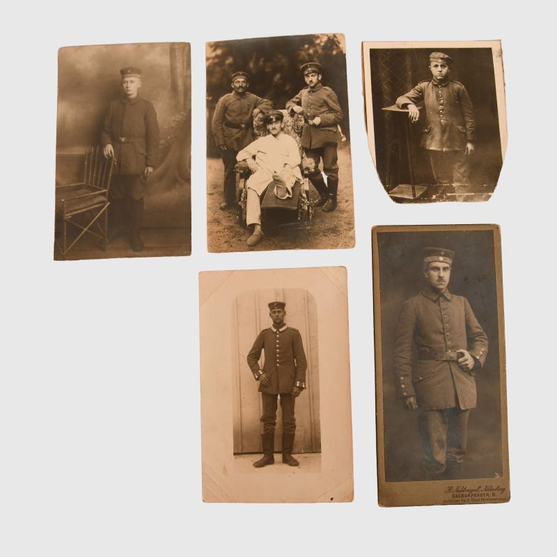 GERMAN WWI FIVE IMPERIAL GERMAN SOLDIERS WERE FELDMUTZE PHOTOGRAPHS.