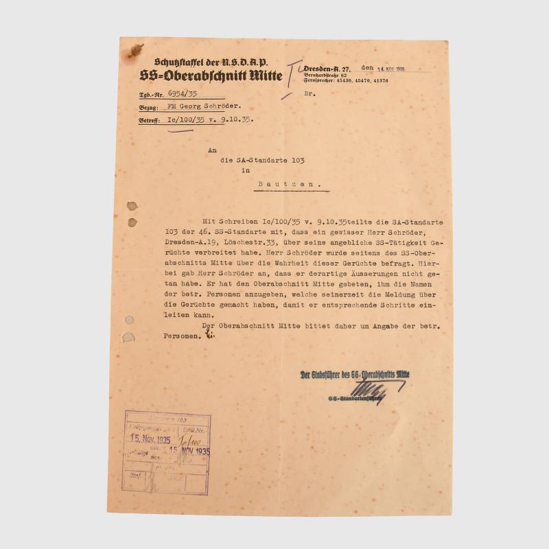 GERMAN WWII SS OBERSTURMBANNFUHRER KARL SCHULZ DOCUMENT GROUPING.