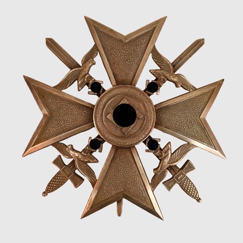 GERMAN WWII SPANISH CROSS IN SILVER WITH SWORDS. JUNCKER PRODUCED.