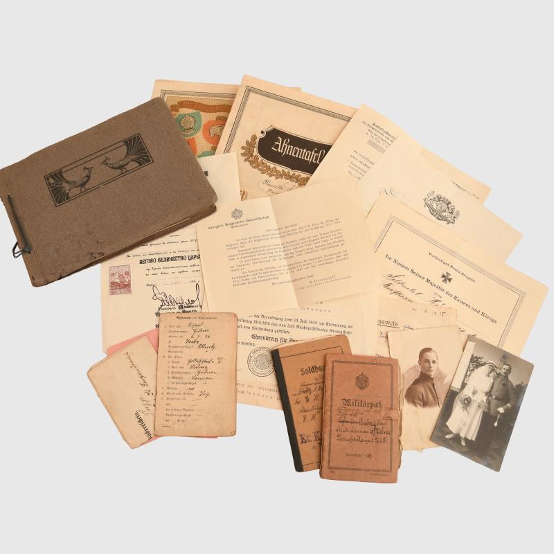 GERMAN WWI PHOTOGRAPH ALBUM AND PAPERWORK.