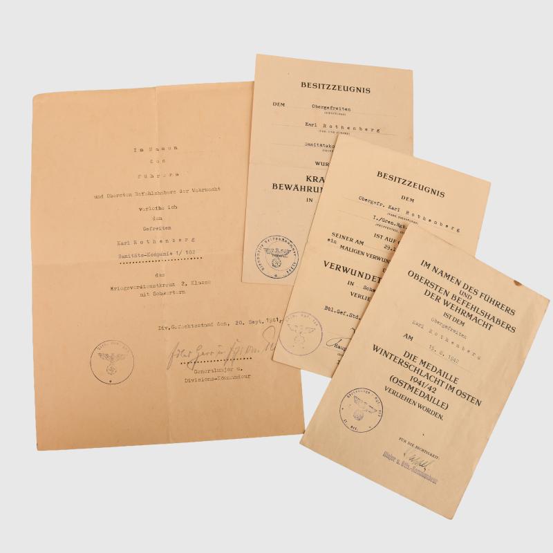 GERMAN THIRD REICH GROUP OF FOUR CITATIONS. 285/58TH INFANTRY DIVISION.