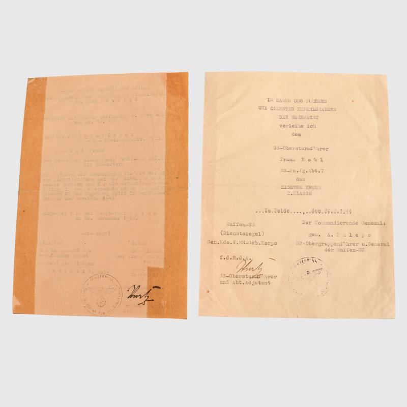 GERMAN THIRD REICH SS MOUNTAIN DIVISION PRINZ EUGEN CITATION PAIR.