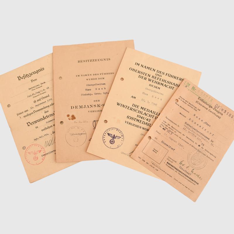 GERMAN THIRD REICH DEMJANSK GROUP OF THREE CITATIONS.
