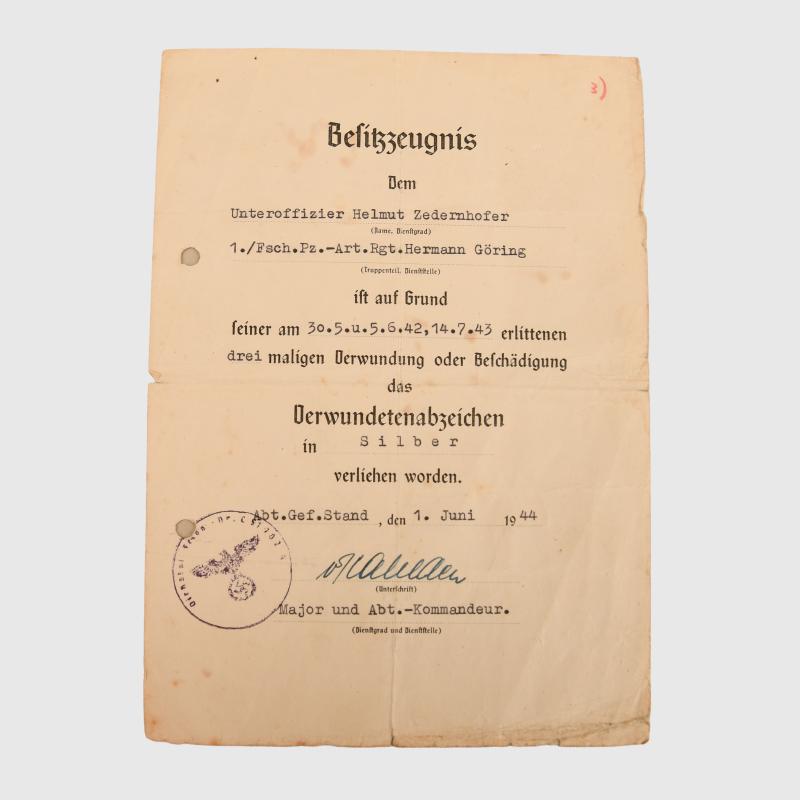 GERMAN WWII HERMANN GOERING PARATROOPER AWARD DOCUMENT.